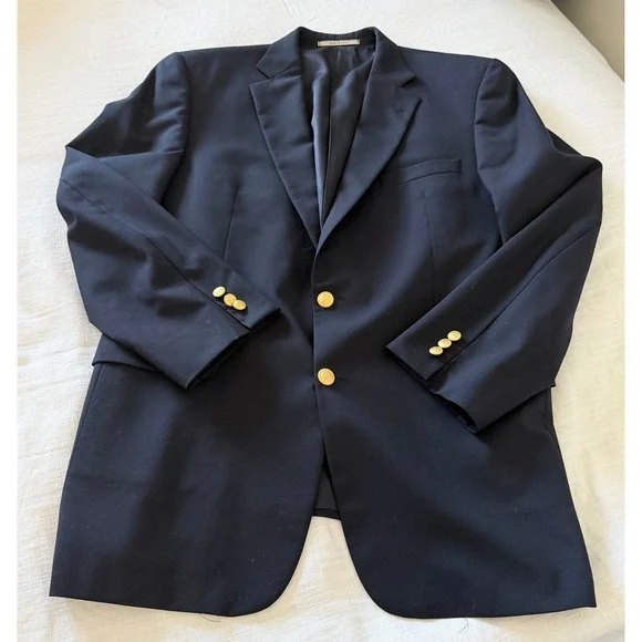 Burberry London Men's Navy Wool Kensington Blazer Jacket Gold Buttons Size 42R